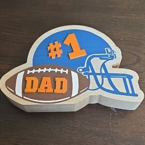 #1 Dad Football Helmet & Ball Wooden Decor